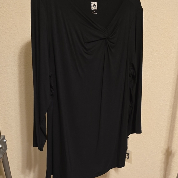 Anne Klein Black Knot Detail 3/4 Sleeve Shirt - Picture 1 of 4